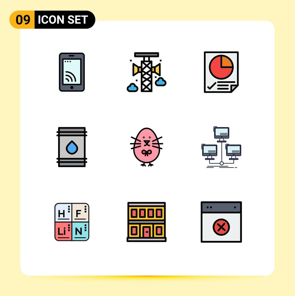 9 conceito de cor plana de linha preenchida para sites móveis e aplicativos frango dados inflamáveis barril de combustível elementos de design vetorial editáveis vetor