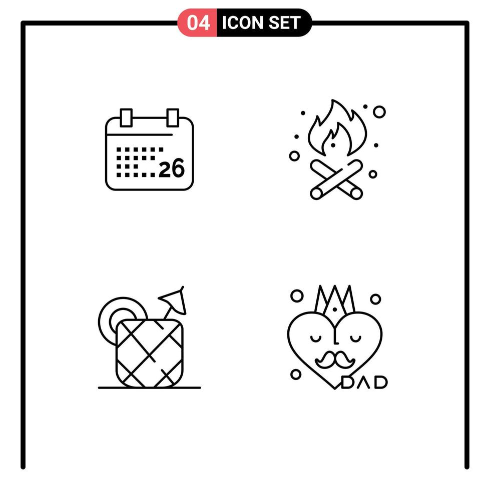 pacote de ícones vetoriais de estoque de 4 sinais e símbolos de linha para comida indiana acessórios de lareira de janeiro elementos de design de vetores editáveis