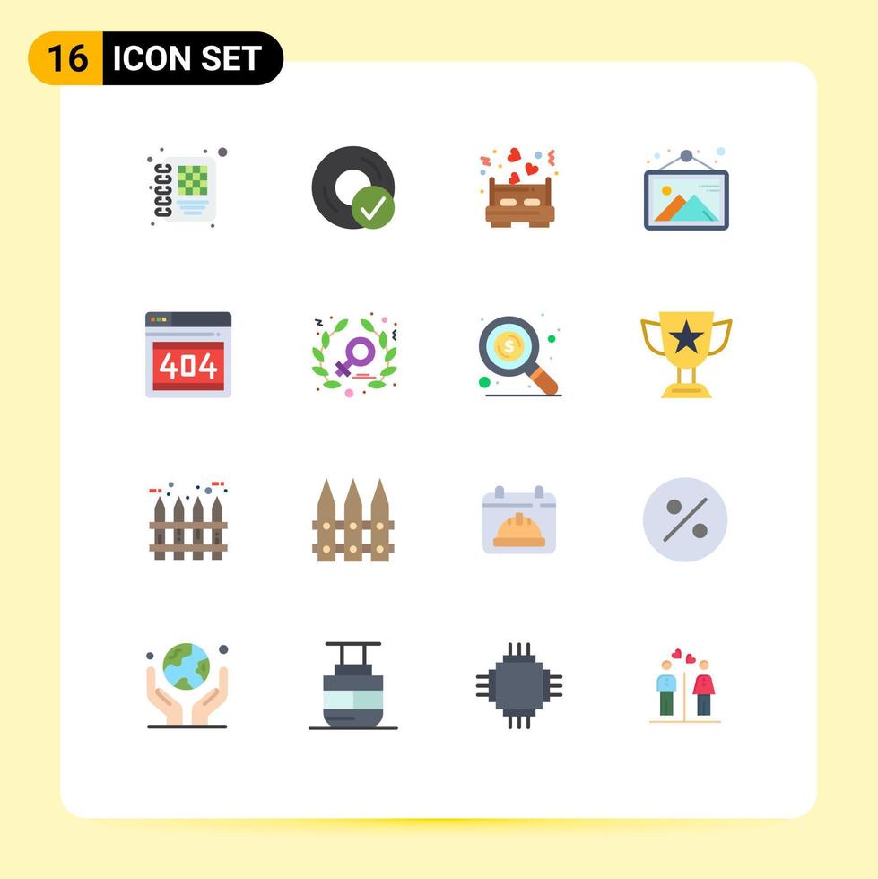 conjunto de 16 sinais de símbolos de ícones de interface do usuário modernos para web frame cama galeria de fotos pacote editável de elementos de design de vetores criativos