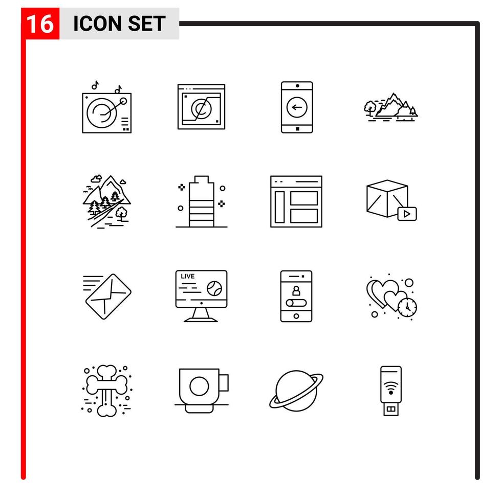16 ícones criativos sinais e símbolos modernos de rochas aplicativo de montanha natureza colina elementos de design de vetores editáveis