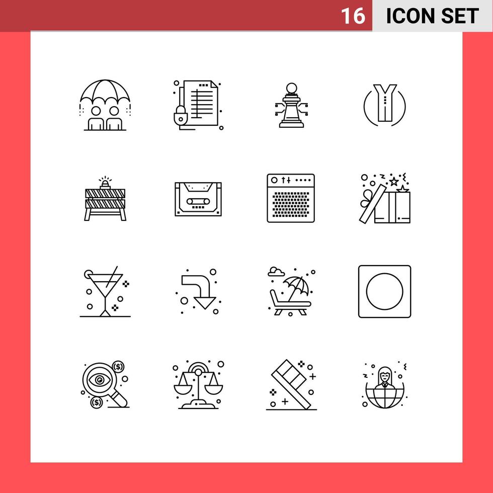 grupo de 16 contornos modernos definidos para elementos de design vetorial editáveis de jogo de viagem segura de barreira em dois sentidos vetor