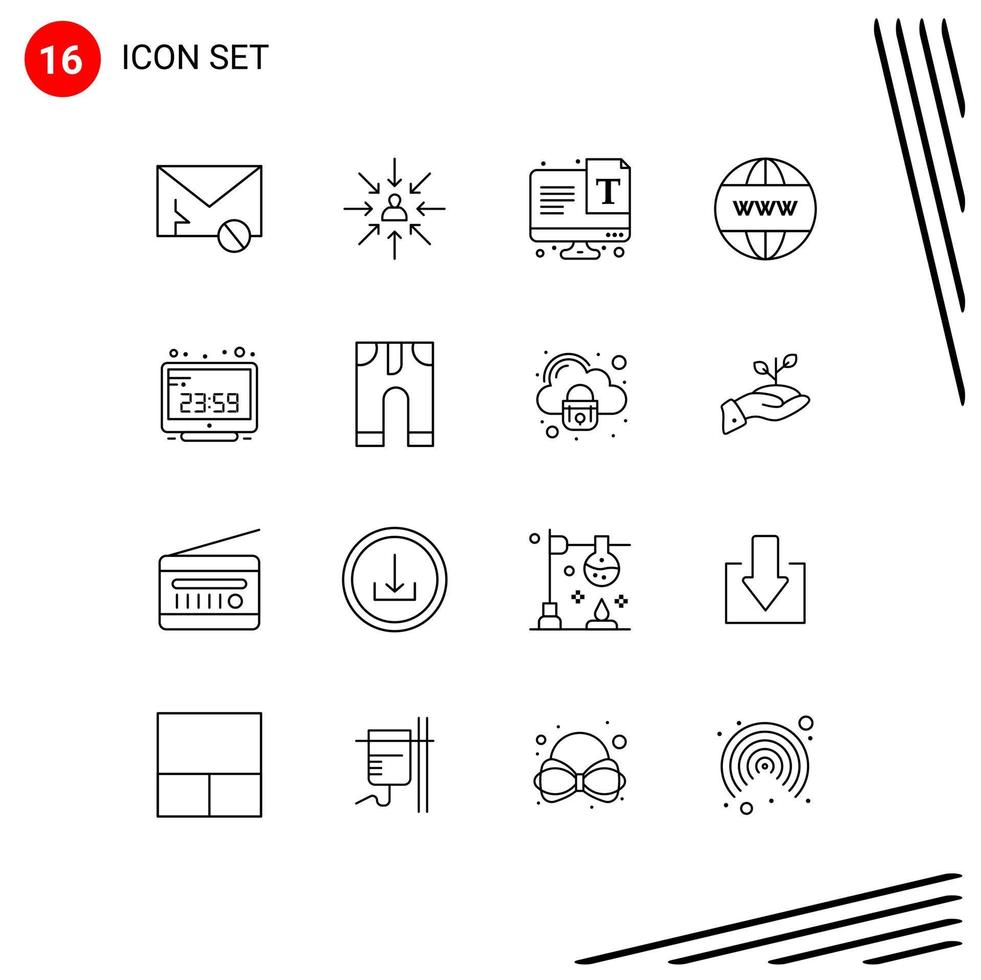 conjunto de pictogramas de 16 contornos simples de elementos de design de vetores editáveis tipografia de negócios de foco online www