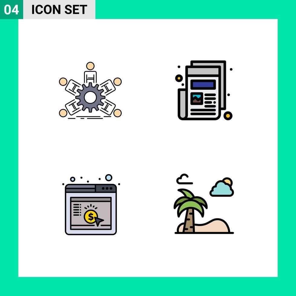 grupo de 4 sinais e símbolos de cores planas de linha preenchida para elementos de design de vetores editáveis do navegador de jornal de negócios da equipe cpc