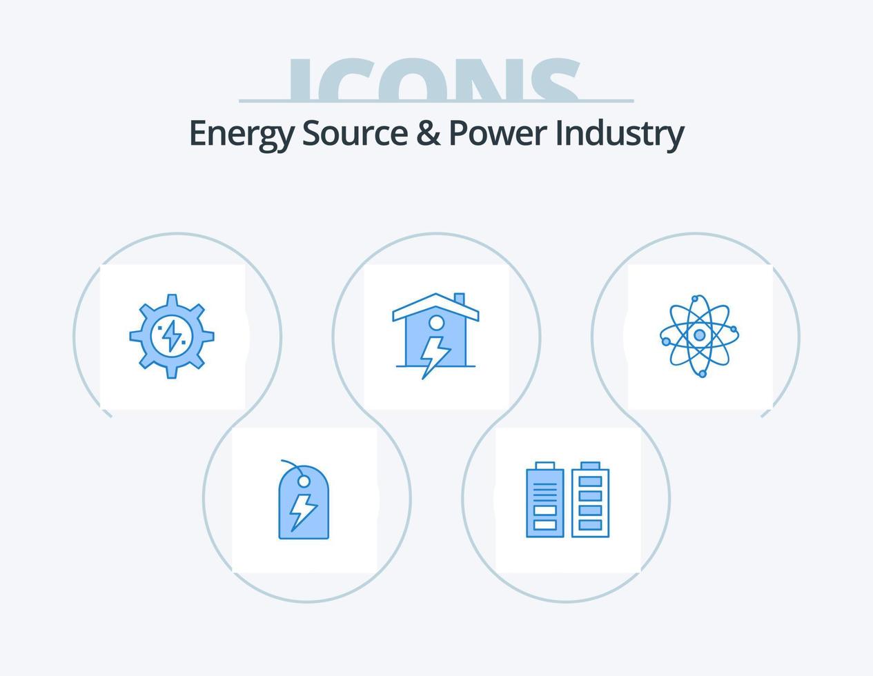 fonte de energia e design de ícone azul do pacote de 5 ícones da indústria de energia. energia . potência. engrenagem. energético. casa vetor