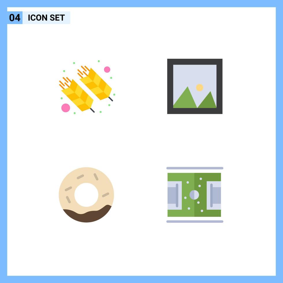 conjunto de 4 pacotes de ícones planos comerciais para foto de comida índia moldura donuts elementos de design de vetores editáveis