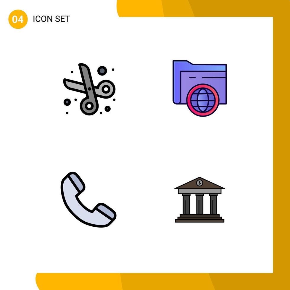 conjunto de 4 sinais de símbolos de ícones modernos da interface do usuário para telefone de volta à escola, tesoura, fie bank, elementos de design vetorial editáveis vetor