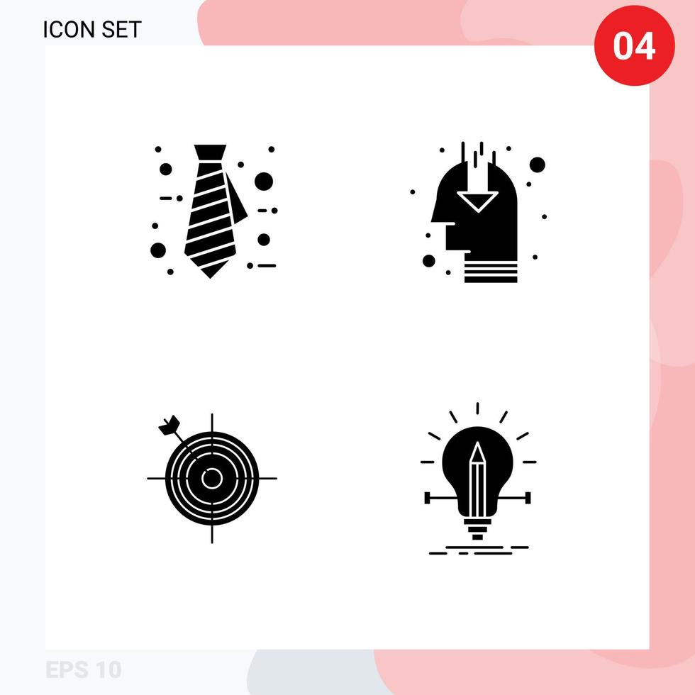 grupo de 4 glifos sólidos modernos definidos para negócios ideia de dardo opinião pública alvo elementos de design de vetores editáveis