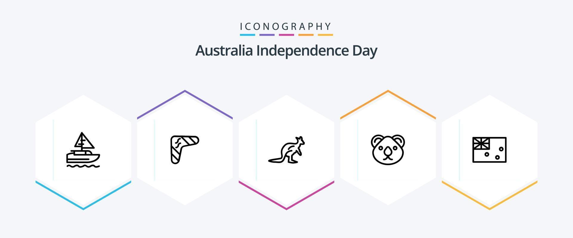 Pacote de ícones de 25 linhas do Dia da Independência da Austrália, incluindo a Austrália. viajar. viagem. canguru. australiano vetor