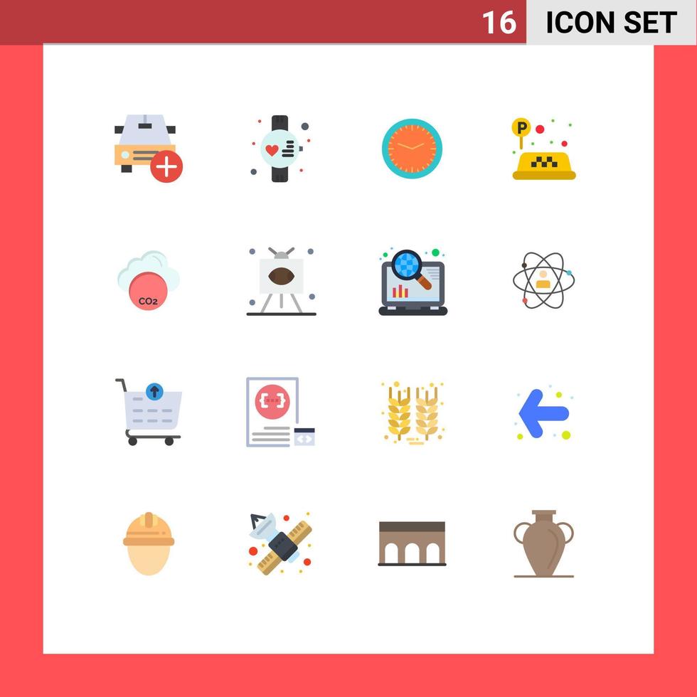 conjunto de 16 sinais de símbolos de ícones de interface do usuário modernos para poluição, relógio de trânsito, relógio de táxi, pacote editável de elementos de design de vetores criativos
