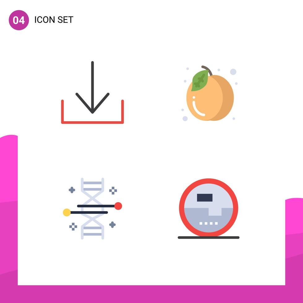 pacote de 4 sinais e símbolos de ícones planos modernos para mídia impressa na web, como modificação genética de flechas, construção de cromossomos alimentares e ferramentas, elementos de design vetorial editáveis vetor