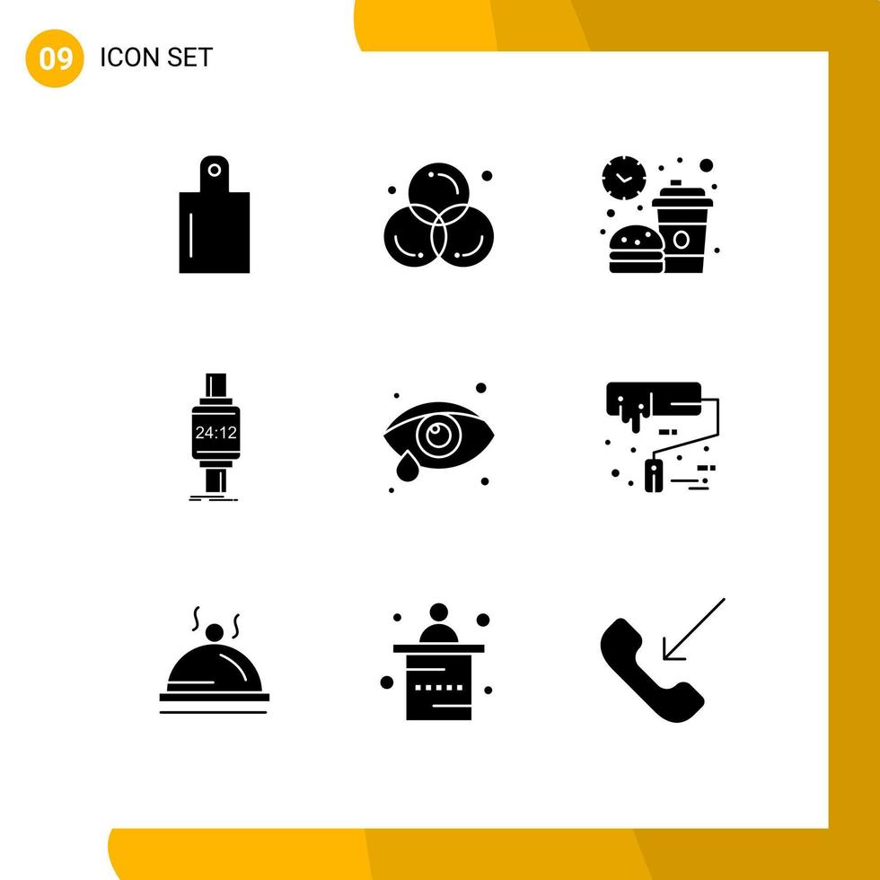 9 ícones criativos, sinais e símbolos modernos de cuidados com os olhos, apple coffee watch, relógio inteligente, elementos de design vetorial editáveis vetor