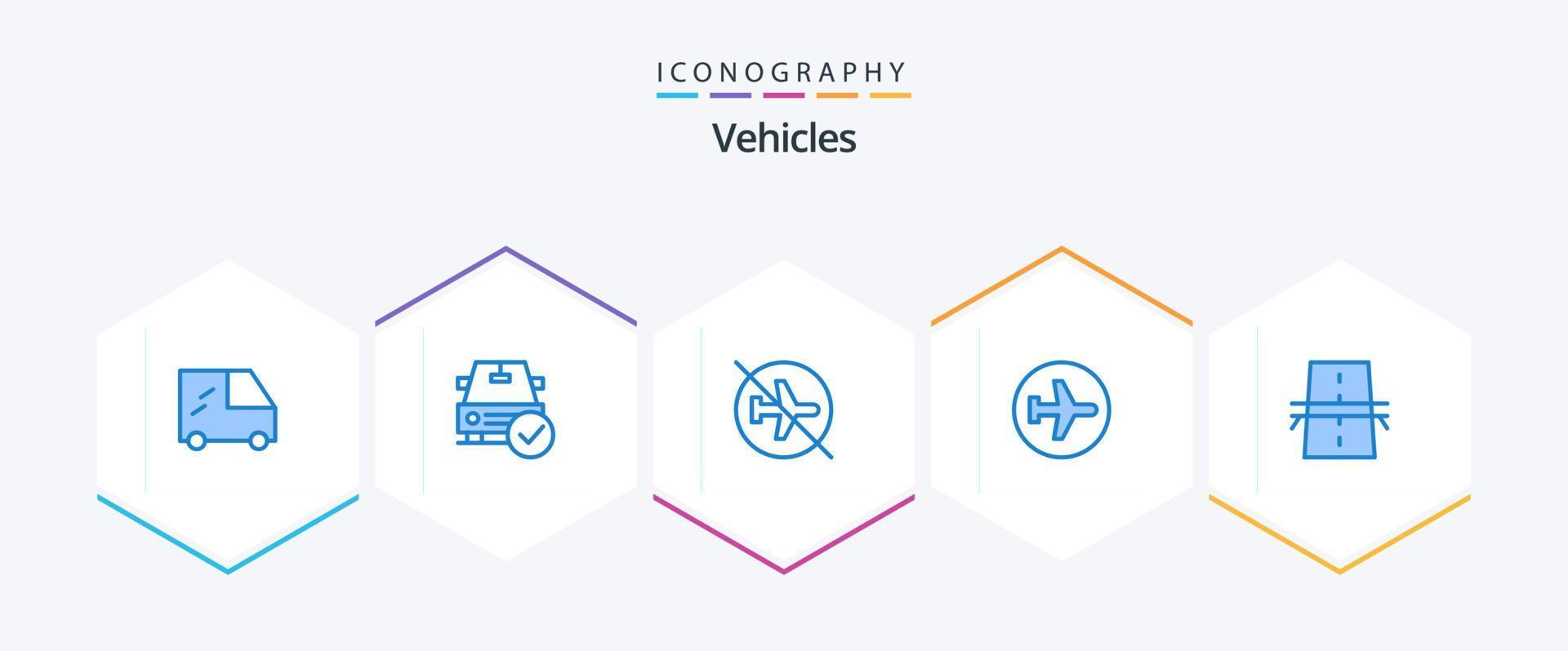 veículos 25 pacote de ícone azul incluindo ponte. vôo. Desativado. aeroporto. aeroplano vetor