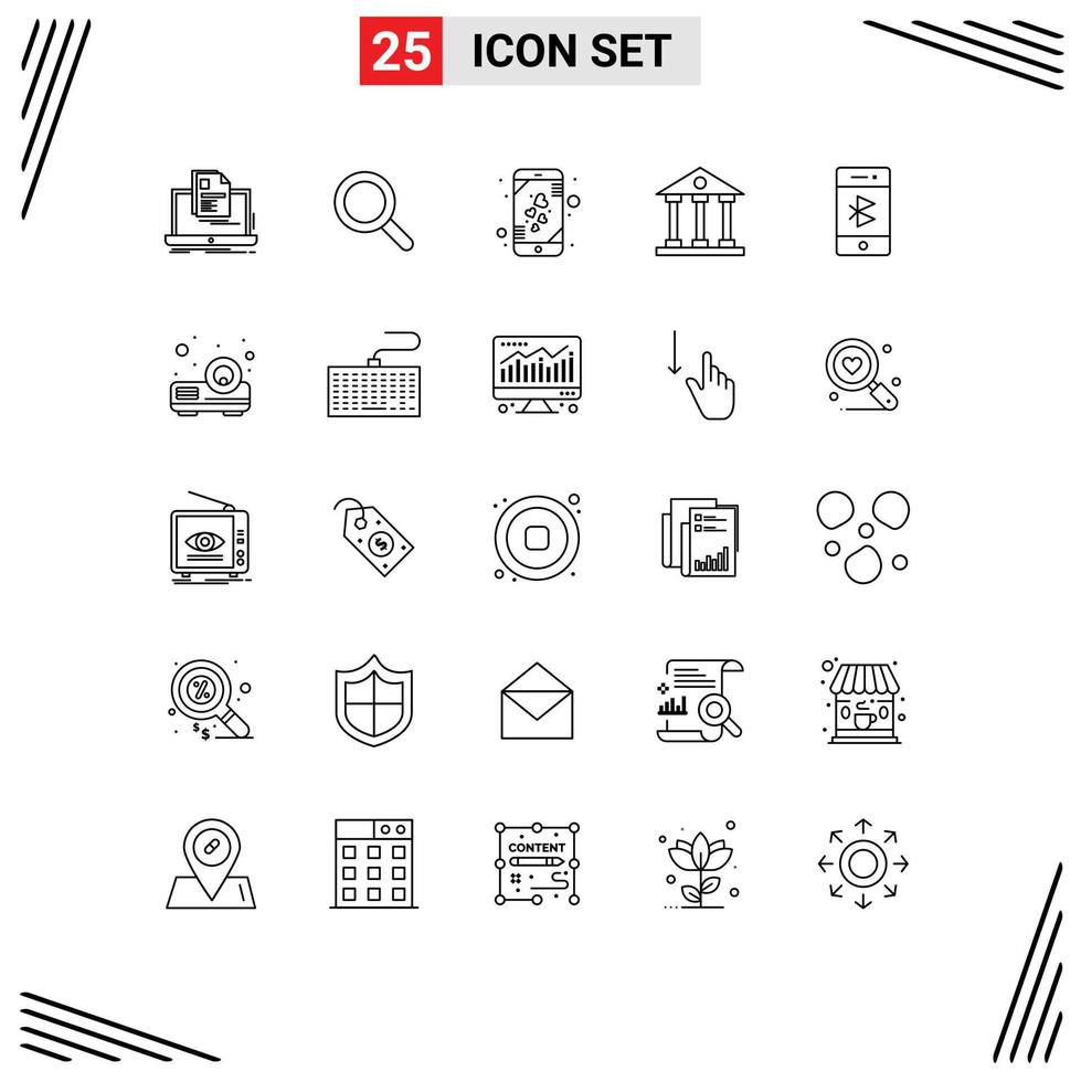 25 ícones criativos sinais e símbolos modernos de colunas de pesquisa de finanças escolares elementos de design de vetores editáveis de smartphones
