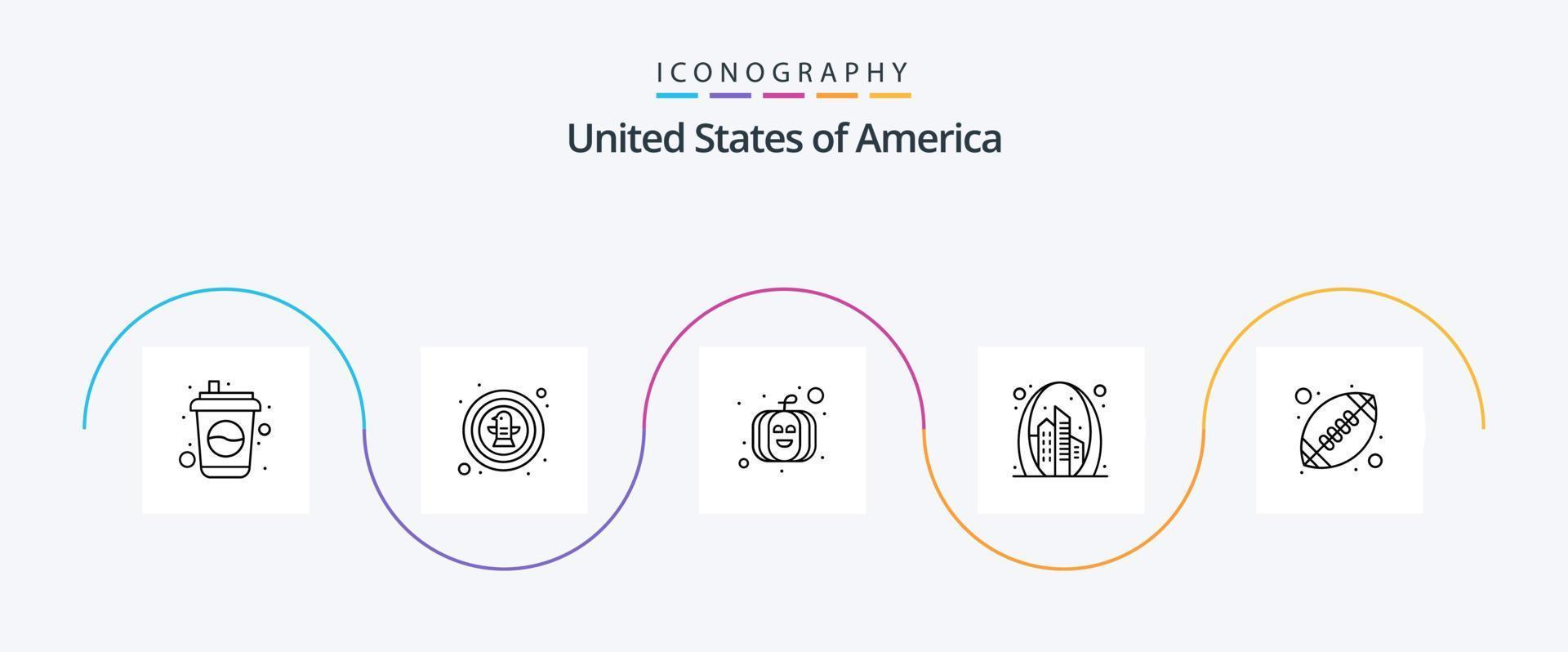 Pacote de ícones da linha 5 dos EUA, incluindo bola. marco. distintivo. portão. arco vetor