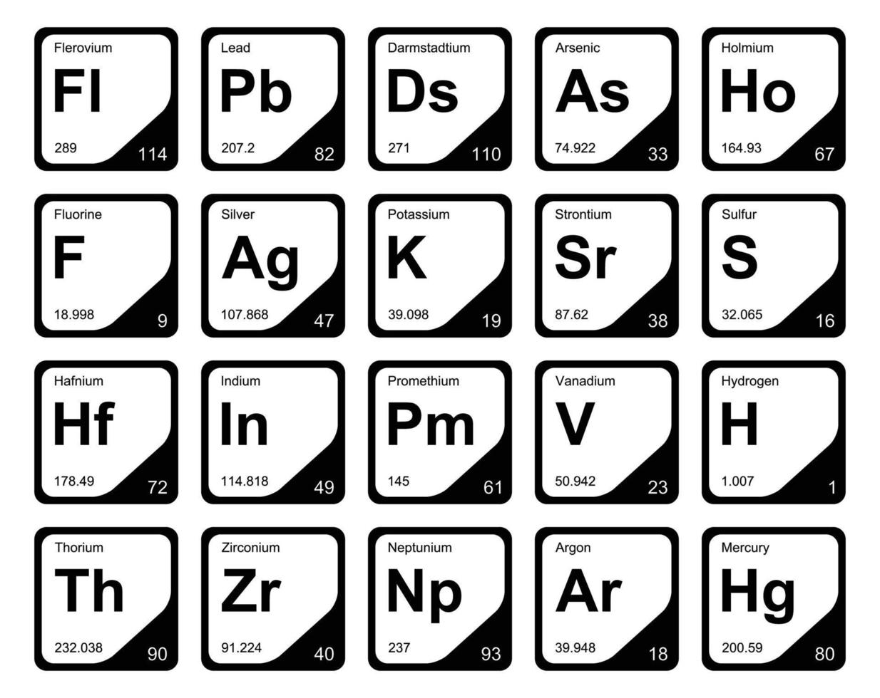 20 tabela periódica do design do pacote de ícones de elementos vetor