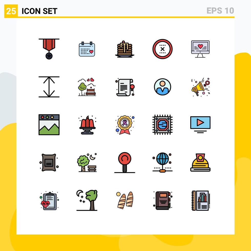 25 interface do usuário linha cheia pacote de cores planas de sinais e símbolos modernos de interface fechar círculo de casamento canadá elementos de design de vetores editáveis