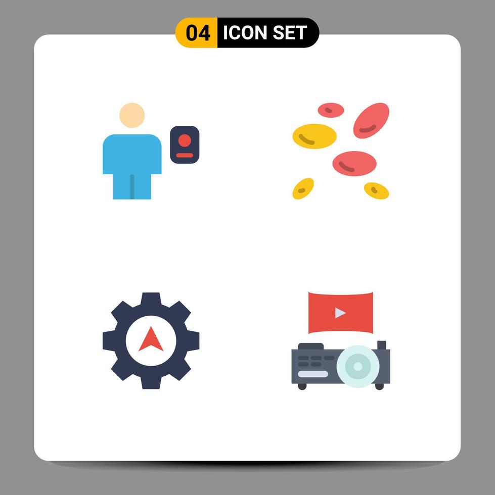 conjunto de ícones planos de interface móvel de 4 pictogramas de navegação de avatar humano wbcs engrenagem elementos de design de vetores editáveis