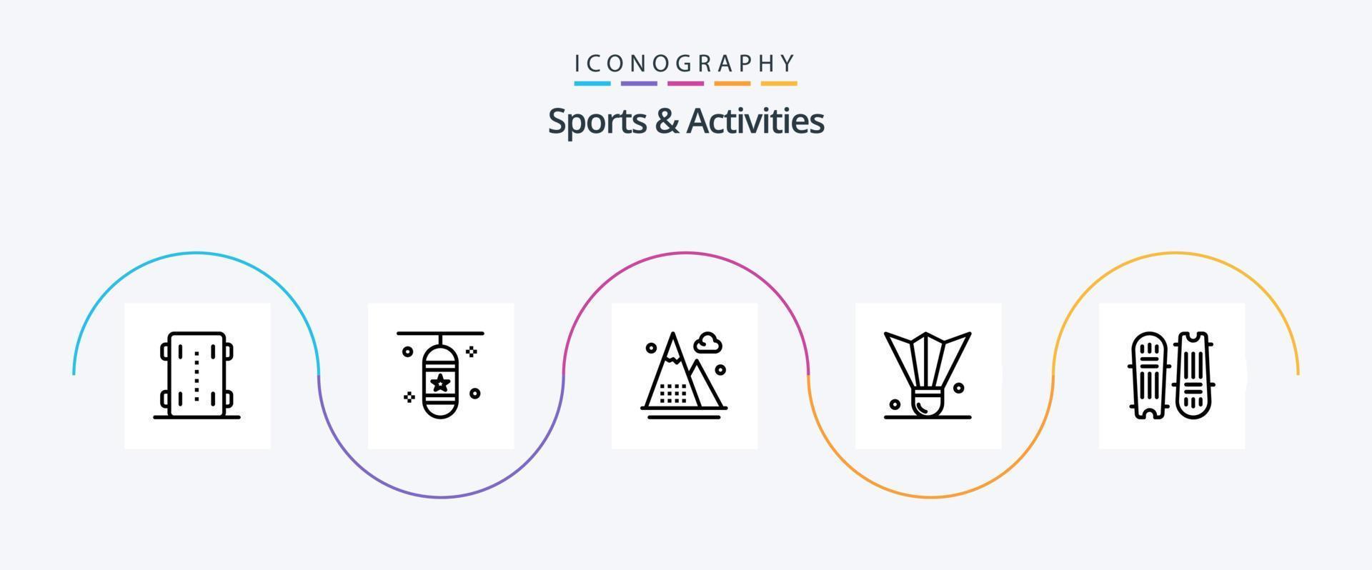 pacote de ícones de linha 5 de esportes e atividades, incluindo peteca de penas. badminton. acessório esportivo. natureza. jogos vetor