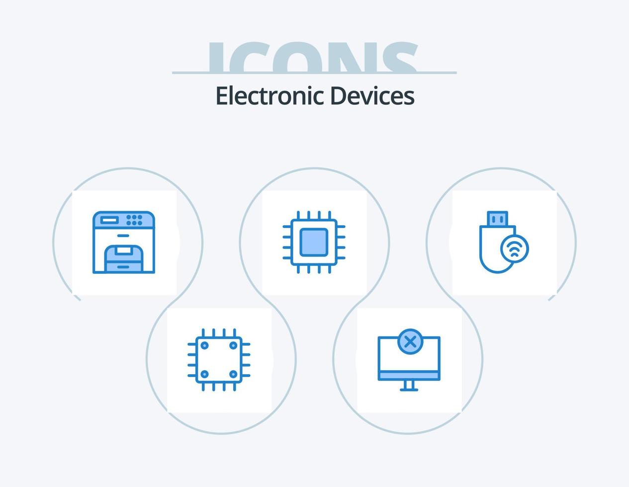 design de ícones do pacote de ícones azuis de dispositivos 5. gadget. computadores. hardware. lasca. máquina vetor