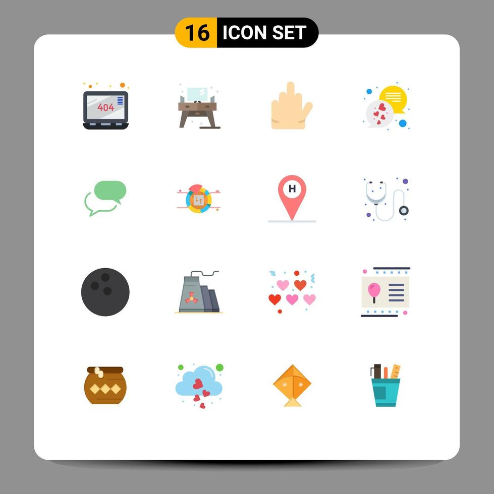 grupo de 16 sinais e símbolos de cores planas para mensagens de bate-papo por correio, pacote editável de elementos de design de vetores criativos