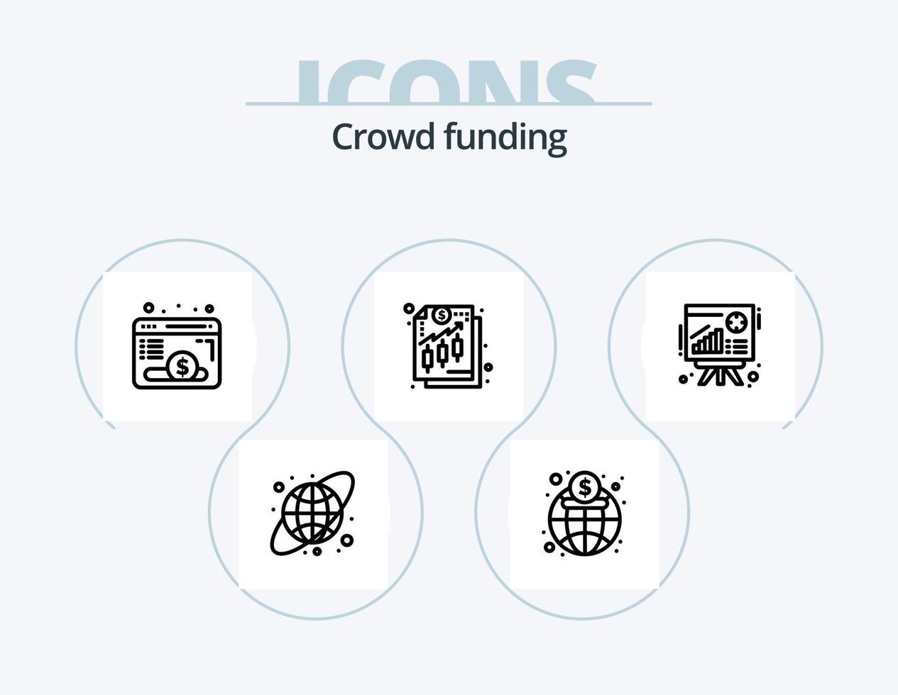 design de ícones do pacote de ícones de linha de crowdfunding 5. lucro. gráfico. imac. vencedora. montanha vetor