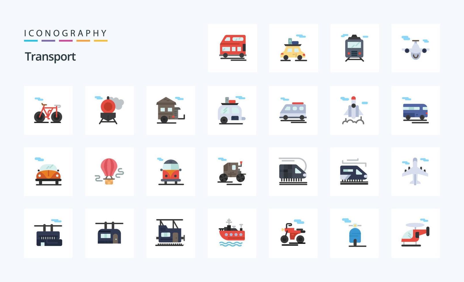pacote de ícones de cores planas de 25 transportes vetor