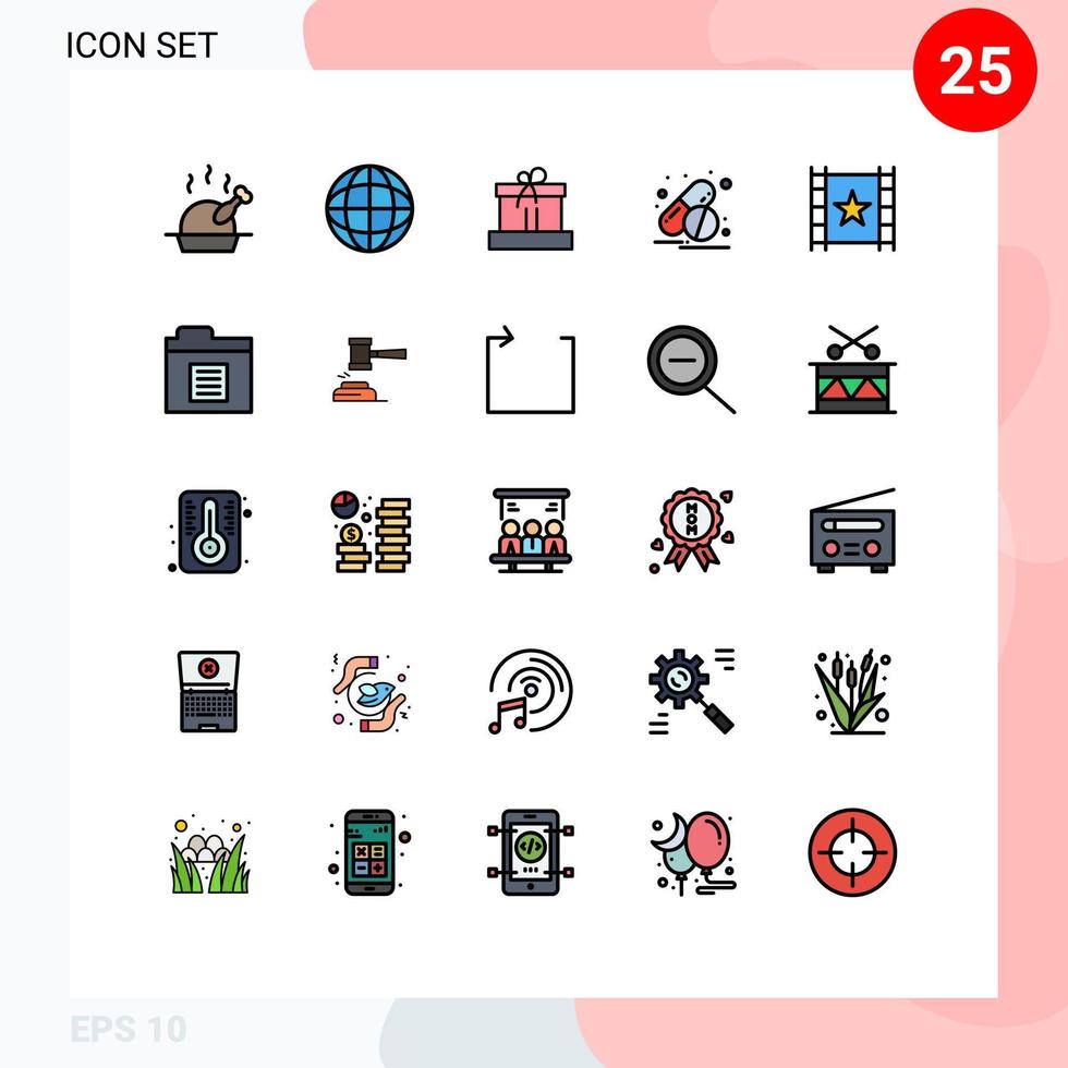 pacote de interface do usuário de 25 cores planas de linha preenchida básica de fluxo de documento pílulas de player de páscoa elementos de design vetorial editáveis vetor