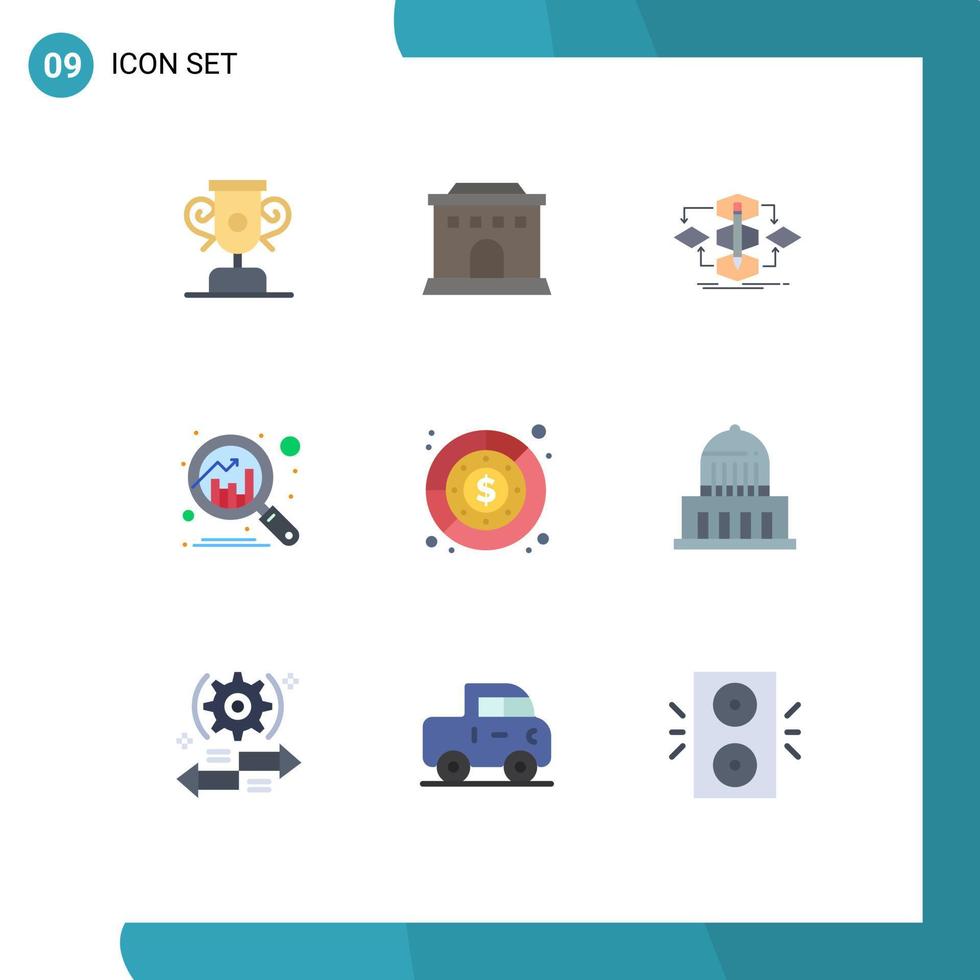 Pacote de cores planas de 9 interfaces de usuário de sinais e símbolos modernos do método de despesas de lucro, gráfico de orçamento, elementos de design vetorial editáveis vetor