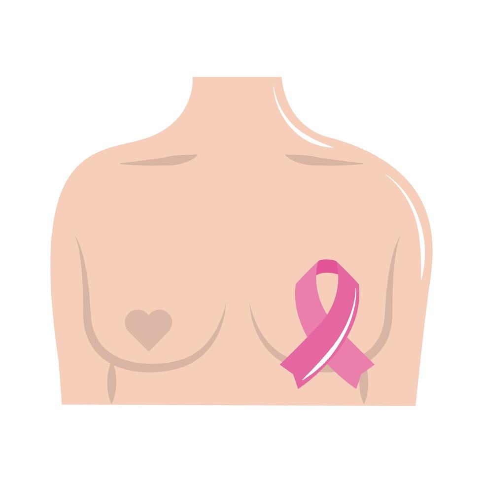 mês de conscientização do câncer de mama, fita torácica feminina no mamilo, estilo de ícone plano de conceito de saúde vetor