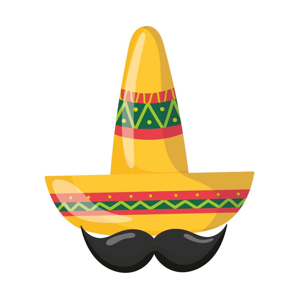 dia da independência mexicana, bigode e chapéu tradicional, comemorado em setembro vetor