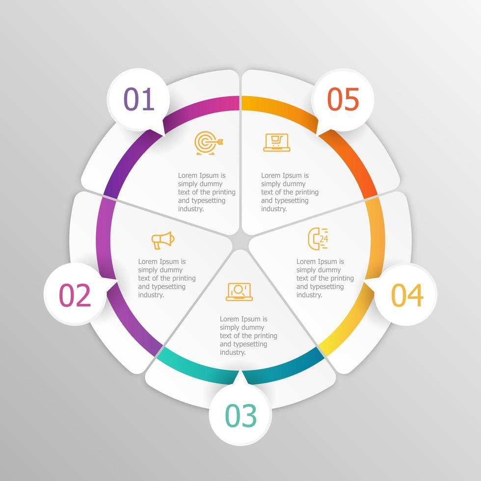 círculo abstrato infográficos 5 etapas para apresentação ou relatório vetor