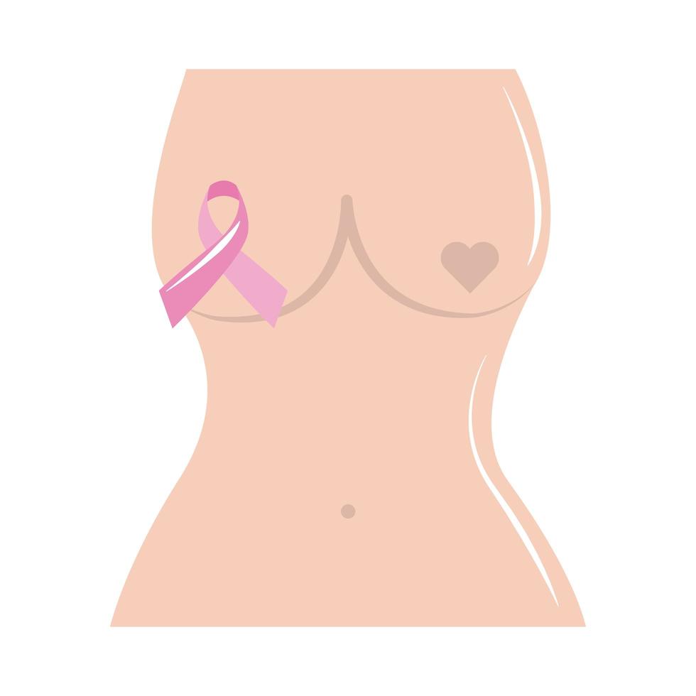 mês de conscientização do câncer de mama, corpo feminino fita conceito de saúde ícone plano estilo vetor