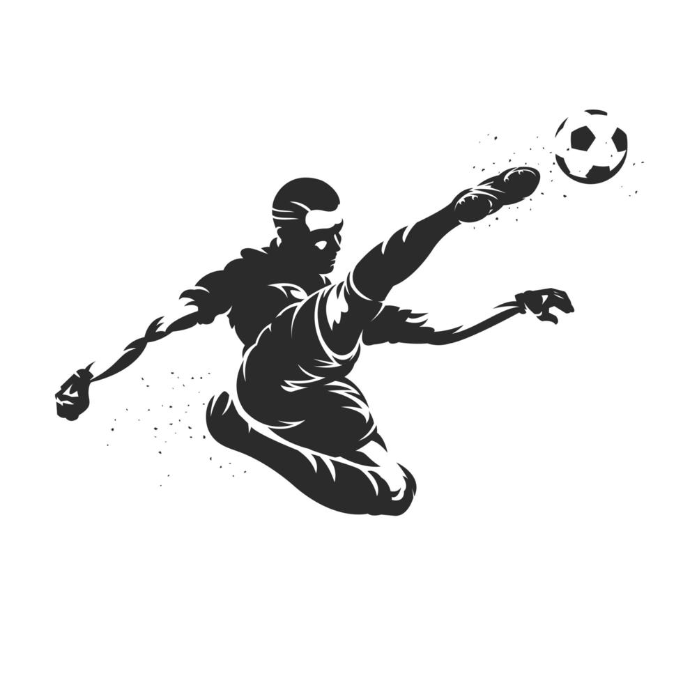silhueta de jogador de futebol chutando uma bola de futebol vetor