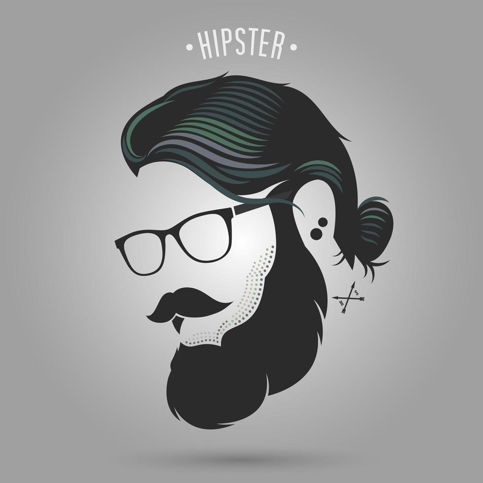 homem hipster com coque, bigode e óculos vetor