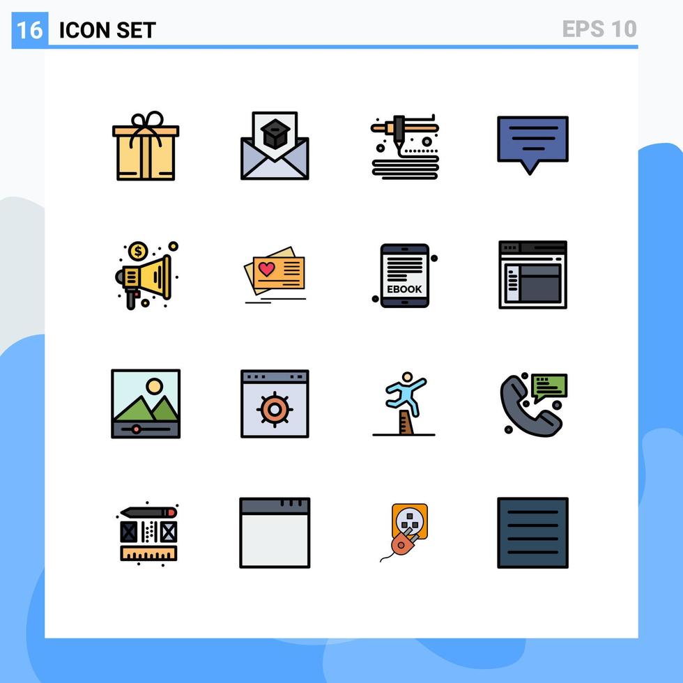 grupo de símbolos de ícone universal de 16 linhas cheias de cores planas modernas de modelagem de megafone de cartão mensagem de marketing editável elementos de design de vetor criativo