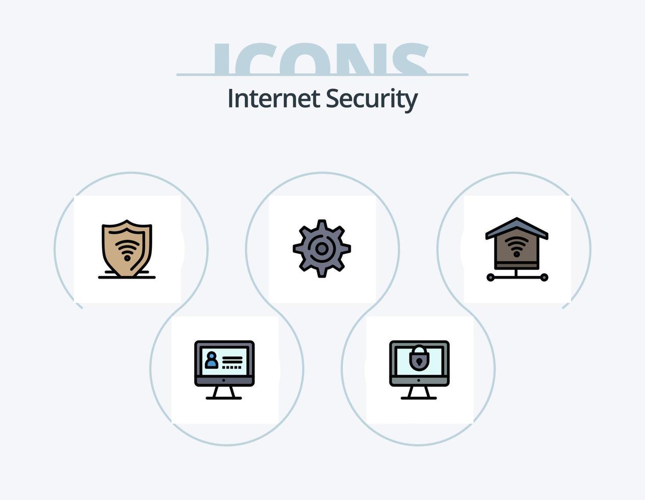 linha de segurança na internet cheia de ícones do pacote 5 design de ícones. proteção. Internet. procurar. globo. segurança vetor