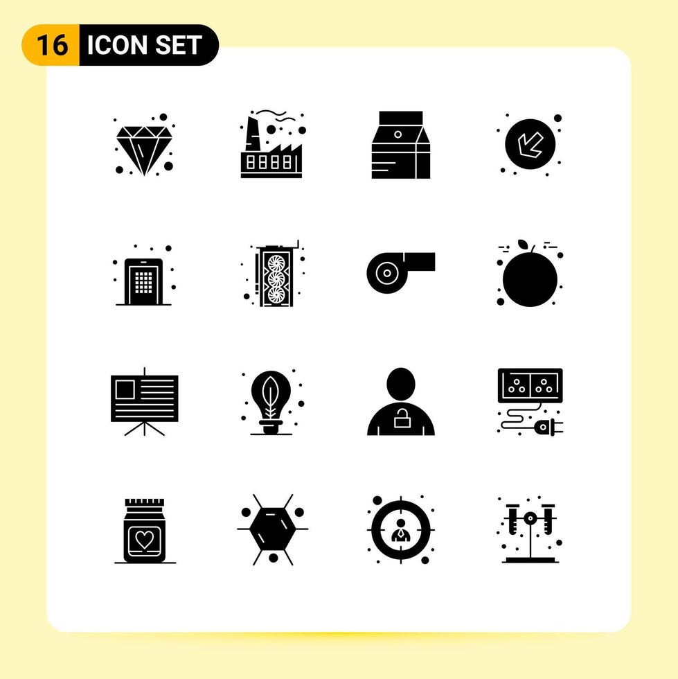 conjunto de pictogramas de 16 glifos sólidos simples de código deixado garrafa para baixo elementos de design vetorial editáveis de leite vetor