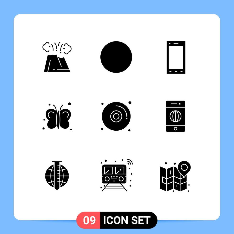 9 interface do usuário pacote de glifos sólidos de sinais e símbolos modernos de dvd, cd, ipad, agricultura, mosca, elementos de design vetorial editáveis vetor