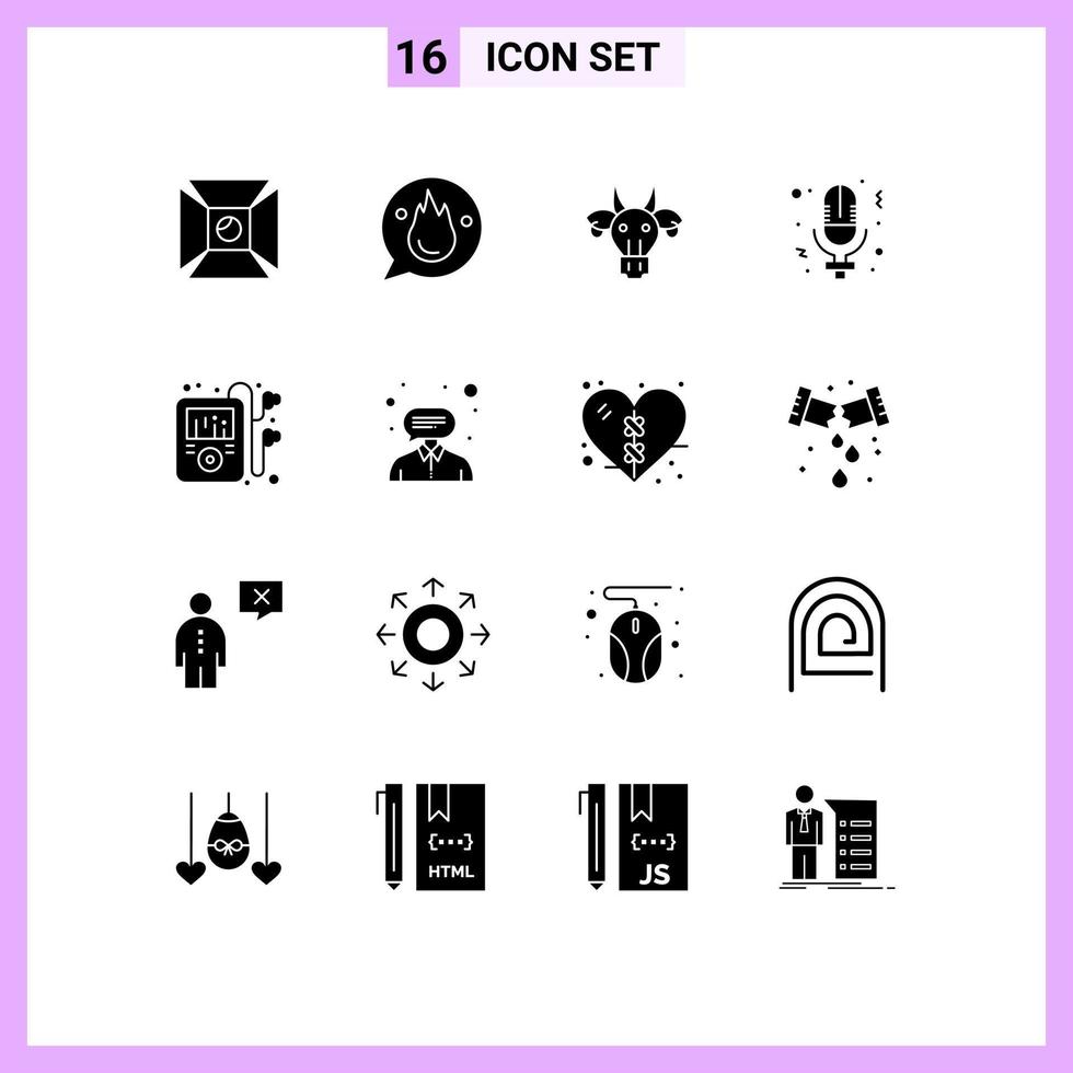 conjunto de 16 sinais de símbolos de ícones de interface do usuário modernos para mulheres dia de treinamento de microfone elementos de design de vetores editáveis indianos