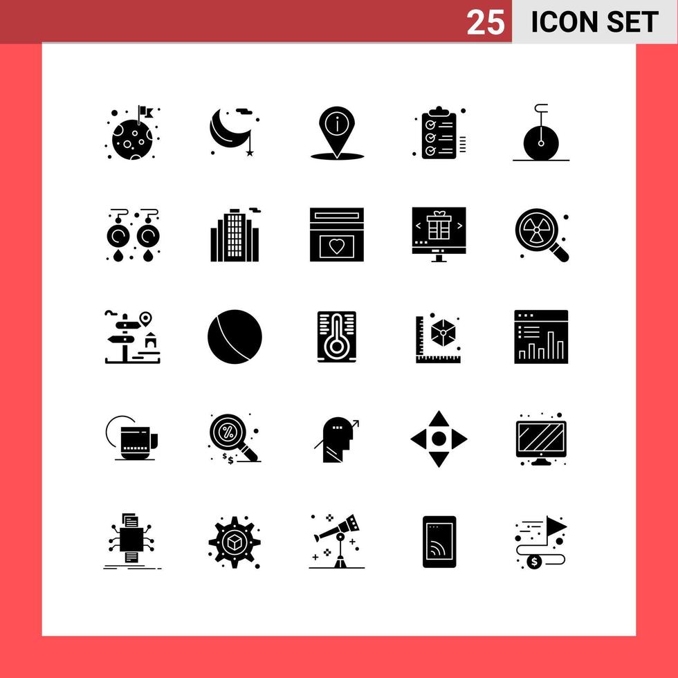 pacote de interface do usuário de 25 glifos sólidos básicos de tarefas a fazer informações da área de transferência do ramadã elementos de design vetorial editáveis vetor