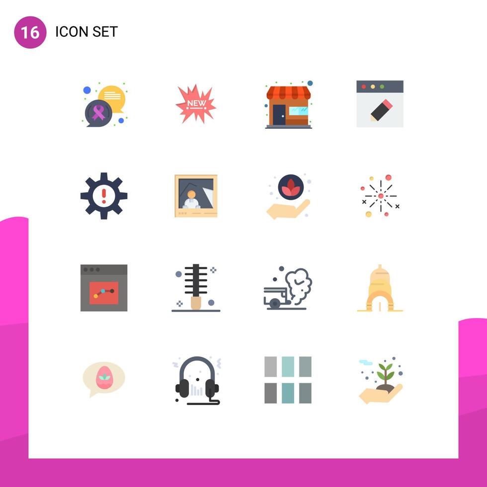 pacote de 16 sinais e símbolos modernos de cores planas para mídia