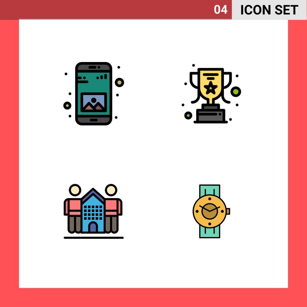 conjunto de 4 sinais de símbolos de ícones de interface do usuário modernos para amigos de aplicativos troféus móveis vida elementos de design de vetores editáveis