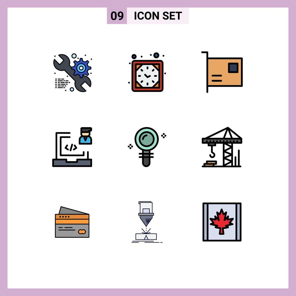 conjunto de 9 sinais de símbolos de ícones de interface do usuário modernos para cartão de desenvolvimento de programador desenvolver elementos de design de vetores editáveis de hardware