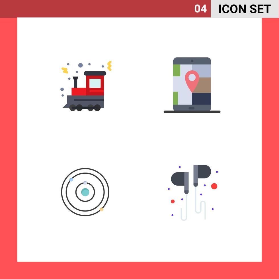 pacote de linha vetorial editável de 4 ícones planos simples de localização de trem plenet de natal aprendendo elementos de design vetorial editável vetor
