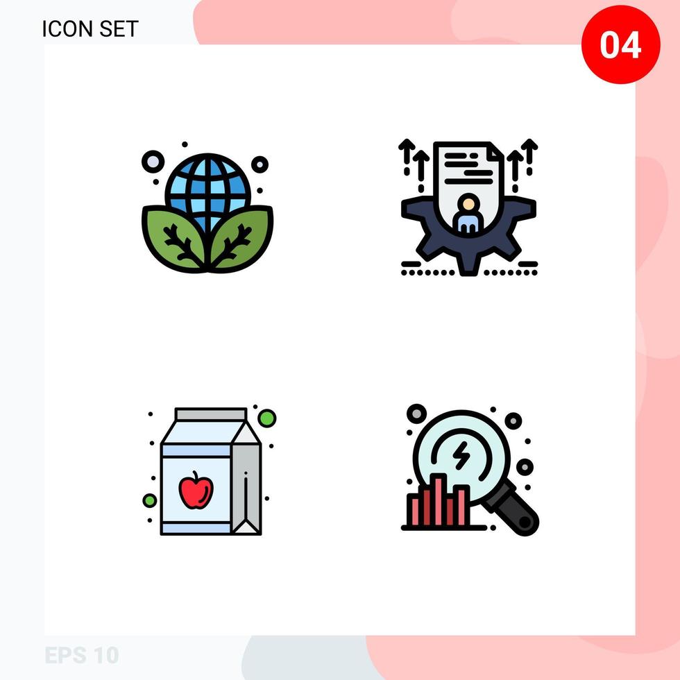pacote de 4 sinais e símbolos modernos de cores planas de linha preenchida para mídia impressa na web, como elementos de design de vetores editáveis do pacote de perfil verde maçã do dia da terra