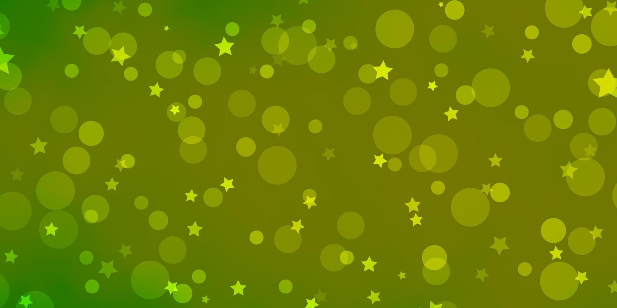 textura de vetor verde e amarelo claro com círculos, estrelas.