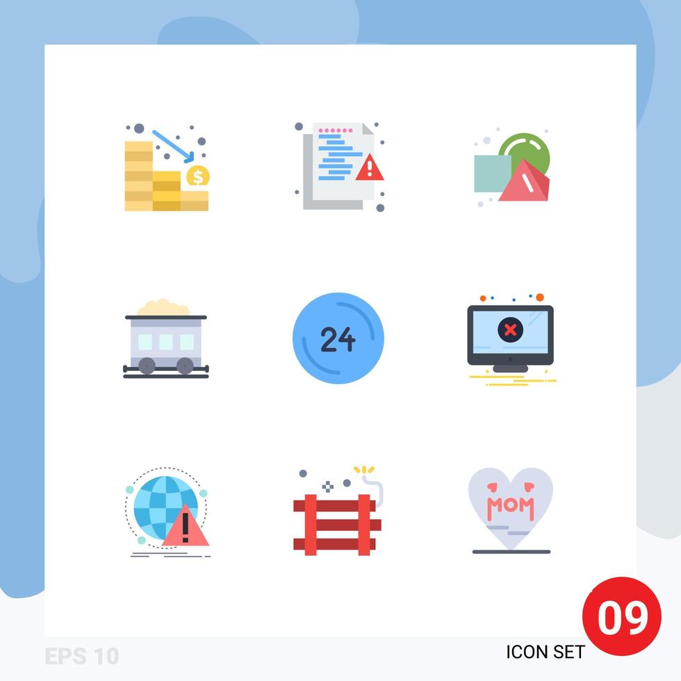 pacote de cores planas de 9 símbolos universais de quadrados de trem de segurança de transporte de chamadas elementos de design vetorial editáveis vetor
