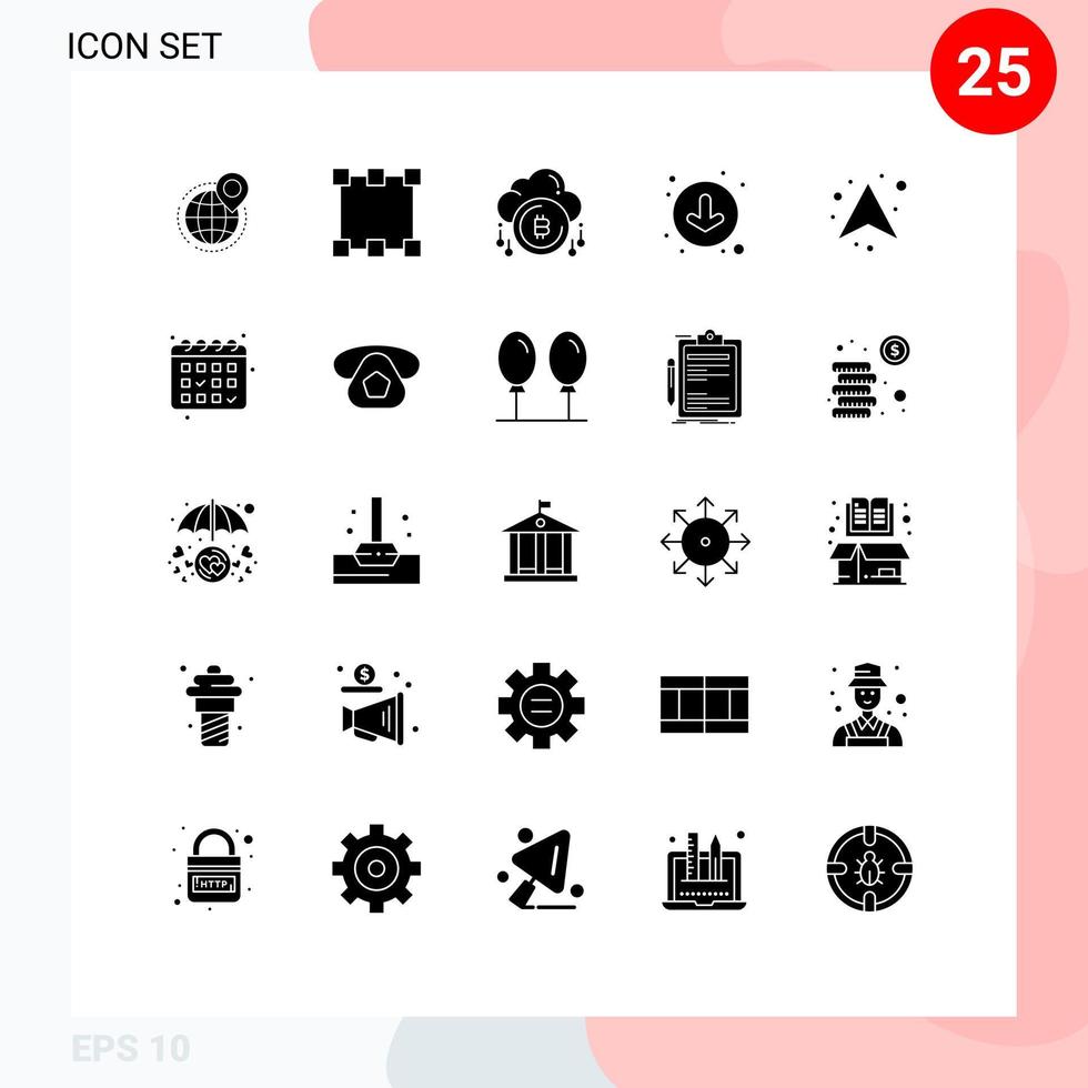 25 interface do usuário pacote de glifos sólidos de sinais e símbolos modernos de setas círculo retângulo setas d elementos de design vetorial editáveis vetor