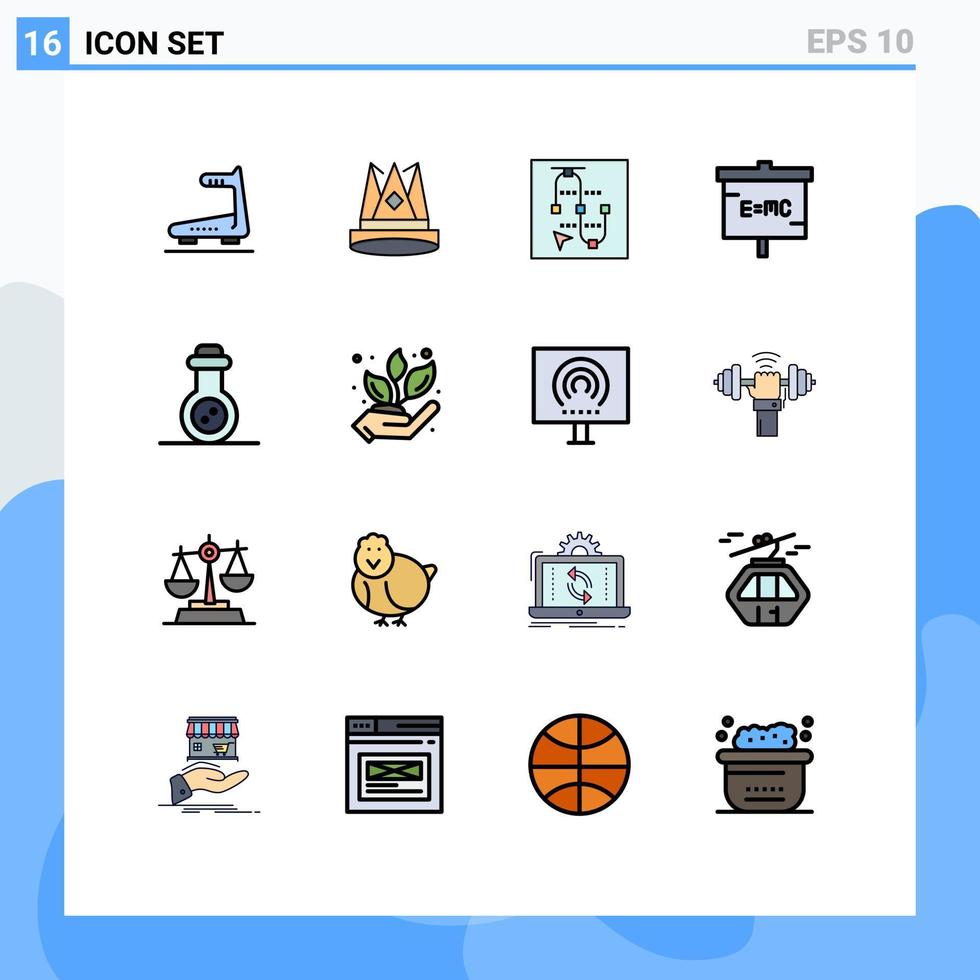 pacote de 16 sinais e símbolos modernos de linhas cheias de cores planas para mídia impressa na web, como experimento de laboratório, posição educacional, vetor editável, elementos criativos de design vetorial