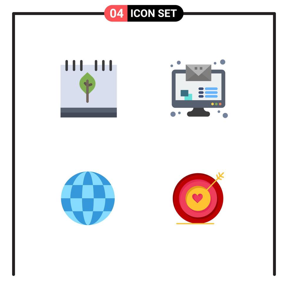 pacote de 4 sinais e símbolos de ícones planos modernos para mídia impressa na web, como mensagem de folha de globo de outono, alvo de elementos de design de vetores editáveis